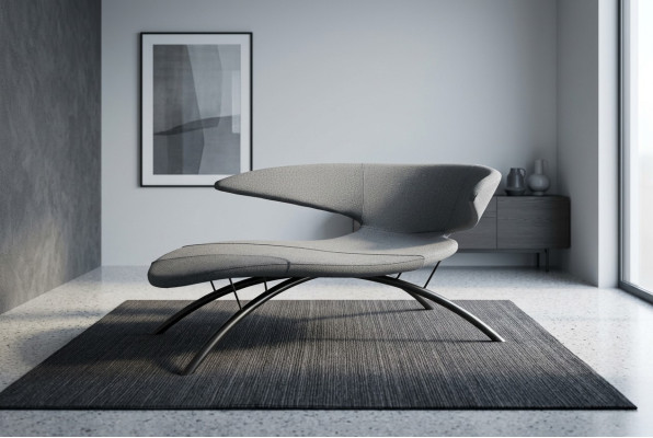 Chaiselongue fauteuil loungestoel ligstoel stof modern zitter grijs stoel