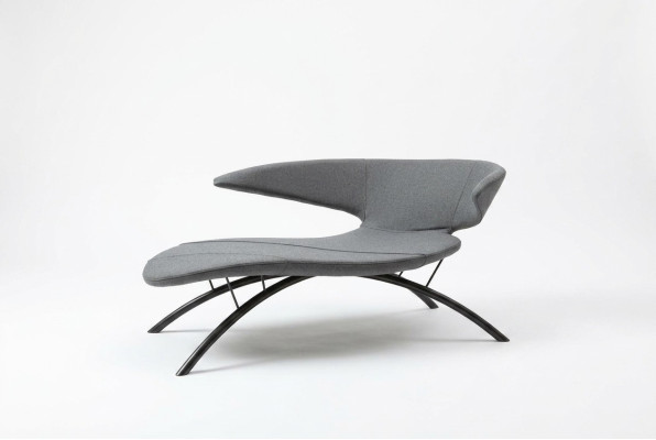 Chaiselongue fauteuil loungestoel ligstoel stof modern zitter grijs stoel
