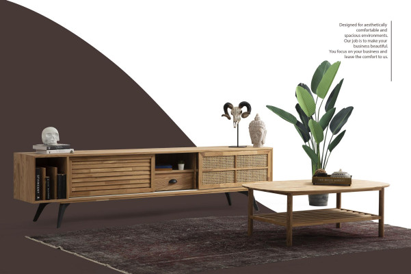 TV-standaard RTV lowboard salontafel bruin hout modern woonkamerset