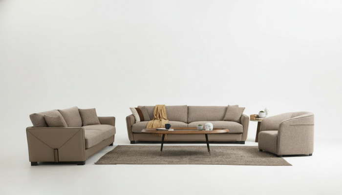 Modern bankstel set 3-zits fauteuil driezitter modern stof beige set van 3 delen