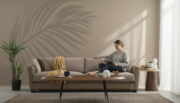 Bank 4-zits Vierzits Modern Stof Beige Bankstellen Design Woonkamer