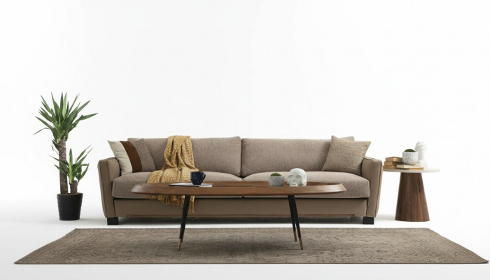 Bank 4-zits Vierzits Modern Stof Beige Bankstellen Design Woonkamer