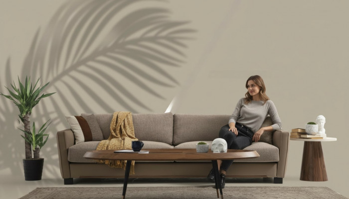 Bankstel 3-zits Driezits Moderne Stof Beige Bankstellen Design Woonkamer
