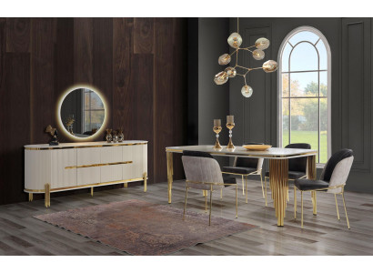 Luxe eetkamerset eetgroep eettafel stoelen set van 6 delig goud wit