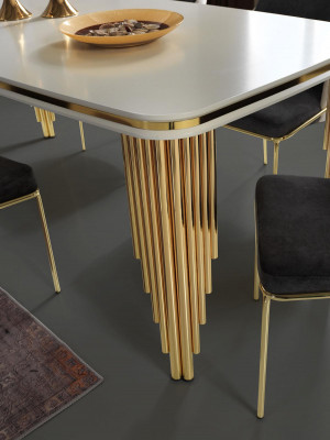 Moderne eetkamermeubels Luxe eethoek Eettafel Eetgroep Stoelen Wit 5-delig