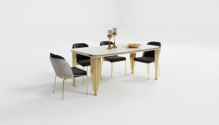 Moderne eetkamermeubels Luxe eethoek Eettafel Eetgroep Stoelen Wit 5-delig