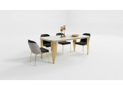 Moderne eetkamermeubels Luxe eethoek Eettafel Eetgroep Stoelen Wit 5-delig