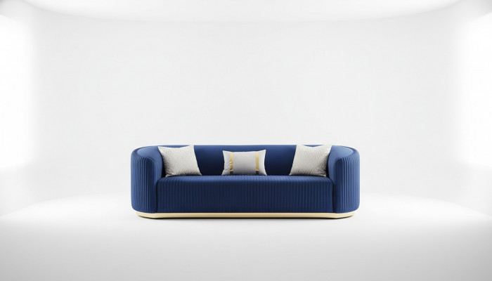 Roestvrijstalen driezits luxueuze sofa blauw woonkamermeubilair gestoffeerde banken.