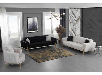 Luxe bankstel voor drie personen Moderne fauteuil Stoffen meubelset 3-delig Zwart 3 + 3 + 1