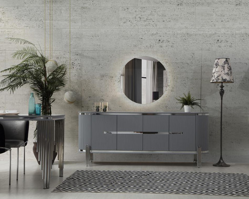 Grijze eetkamertafel Luxe eetgroep Eettafel Stoelen Dressoir 6-delig