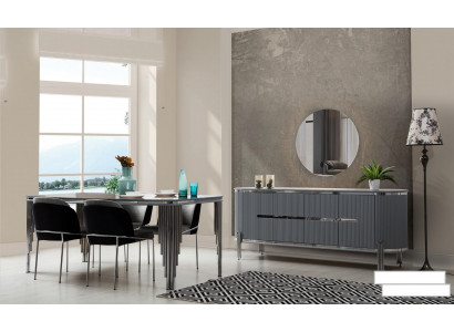 Grijze eetkamertafel Luxe eetgroep Eettafel Stoelen Dressoir 6-delig