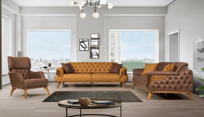 Chesterfield zithoek Luxe bankstel set Drieseater Fauteuil 3-delig