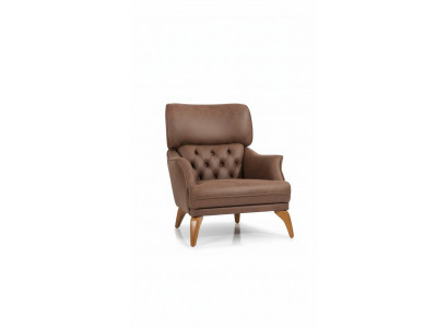 Luxe fauteuil met oren van bruin leer voor één persoon in de woonkamer van polyester.