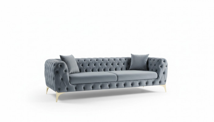 Moderne driezits Chesterfield meubels van roestvrij staal, polyester woonkamermeubels.
