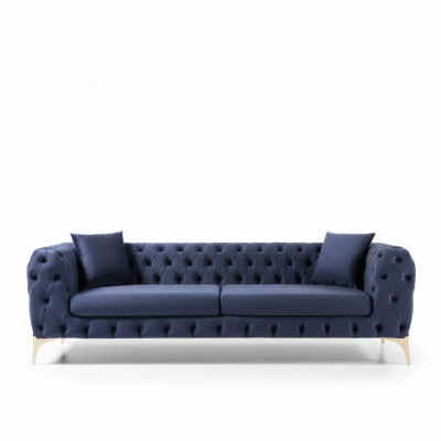 Chesterfield Driezitsbank Roestvrijstalen Poten Luxe Bank Blauw Designmeubelen Nieuw