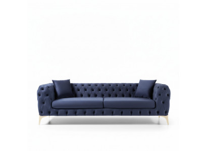 Chesterfield Driezitsbank Roestvrijstalen Poten Luxe Bank Blauw Designmeubelen Nieuw