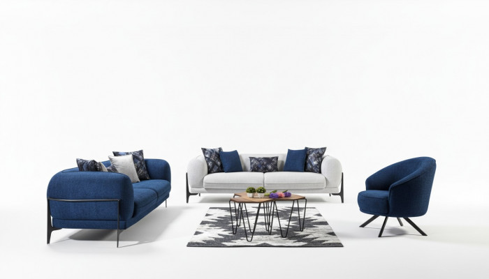 Moderne bankstel Luxe bankstellen Driezits fauteuil Blauw Zitmeubels 3-delig