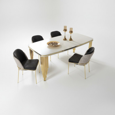 Eettafel Eetkamertafel Eethoek Eetkamer meubels Tafel Hout Goud Wit