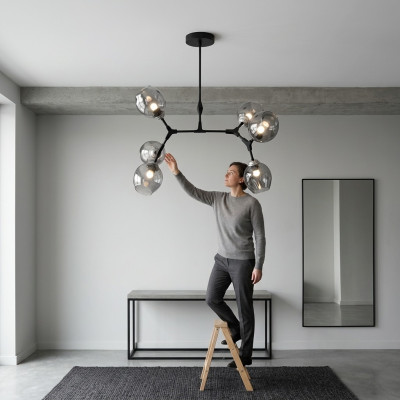 Plafondlamp Luster Kroonluchter Plafondlamp Modern Glas Zwart Nieuw