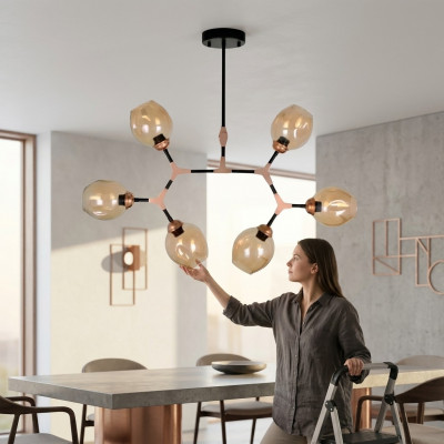 Plafondlamp kroonluchter kroonluchter plafondlamp modern glas beige nieuw