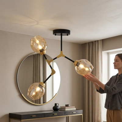 Luster Kroonluchter Plafondlamp Plafonnière Lampen Goud Modern Glas