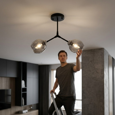 Plafondlamp kroonluchter hanglamp lampen glas zwart.