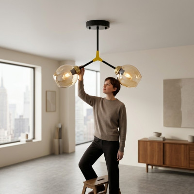 Lampen Kroonluchter Plafondlamp Luster Plafonnière Glas Goud Modern