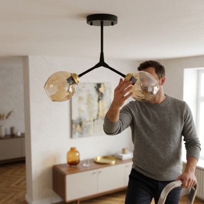 Plafondlamp Luster Kroonluchter Plafondlamp Lampen Glas Modern Goud