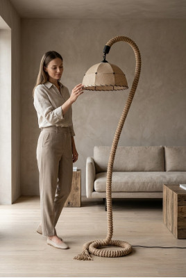Staande lamp Staande lamp Staand Luxe Verlichting Lampen Lamp Beige Touw Nieuw