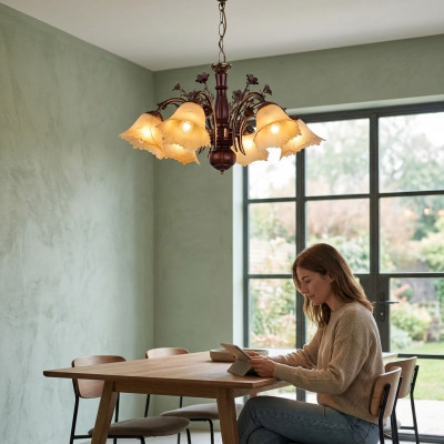 Plafondlamp Bloemen Plafondlicht Kroonluchter Kandelaar Lamp Glas Beige