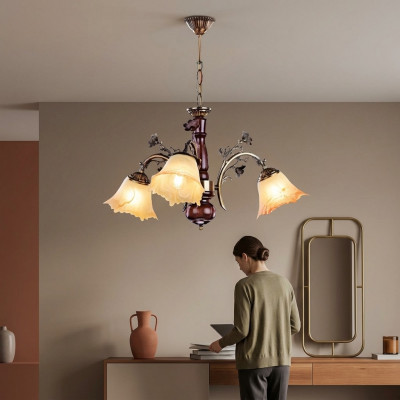 Luster Plafondlamp Bloemen Plafondluchter Kroonluchter Lamp Glas Beige