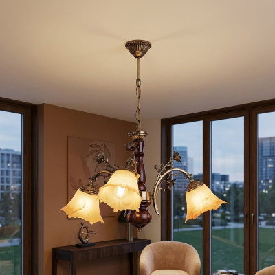 Luster Plafondlamp Bloemen Plafondluchter Kroonluchter Lamp Glas Beige