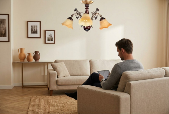 Plafondlamp Bloemen Plafondlamp Kroonluchter Kandelaar Lamp Glas Bruin