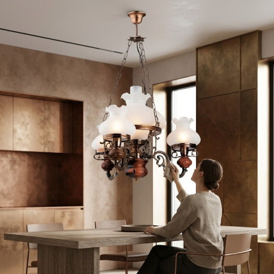 Hanglamp Luster Kroonluchter Plafondlamp Lamp Glas Bruin Barok