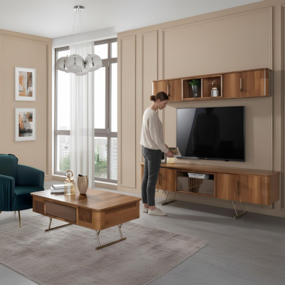 Woonkamer meubels Woonkamer wandplank tv kast Wandkasten Plank Houten meubels