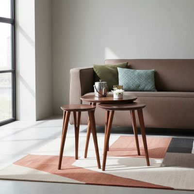 Houten tafels Bijzettafels Set Bijzettafel Tafel Salontafel Plantenstandaard 3-delig.