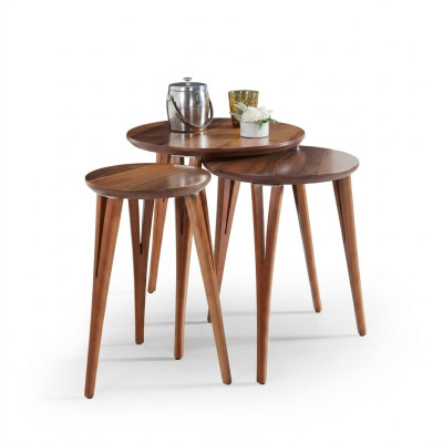 Houten tafels Bijzettafels Set Bijzettafel Tafel Salontafel Plantenstandaard 3-delig.