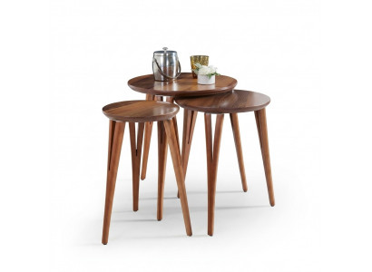 Houten tafels Bijzettafels Set Bijzettafel Tafel Salontafel Plantenstandaard 3-delig.