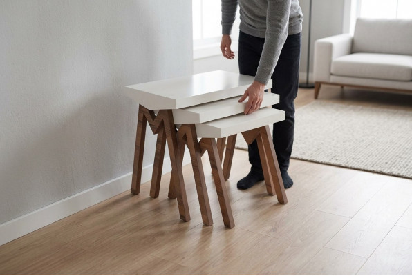 Bloemenstandaard Bijzettafels Houten tafels Set Bijzettafel Tafel Salontafel 3-delig.