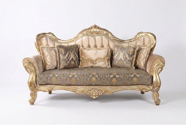 Chesterfield Barok Driepersoons Bank Meubel Bankstel Stof Goud Banken