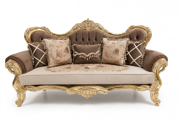 Chesterfield Barok driezitsbank bank banken stof gouden meubels