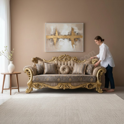 Chesterfield barok driezits bank meubel bank banken stof goud