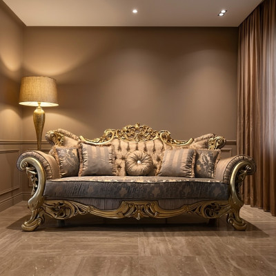 Chesterfield barok driezits bank meubel bank banken stof goud