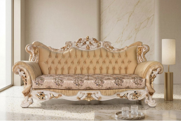 Chesterfield Barok Driezitsbank Meubel Bank Banken Stof Beige