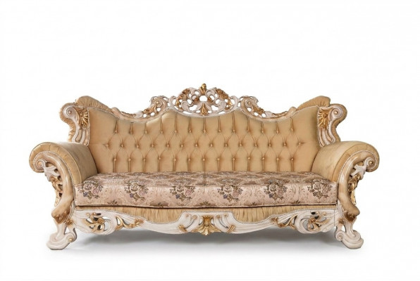 Chesterfield Barok Driezitsbank Meubel Bank Banken Stof Beige