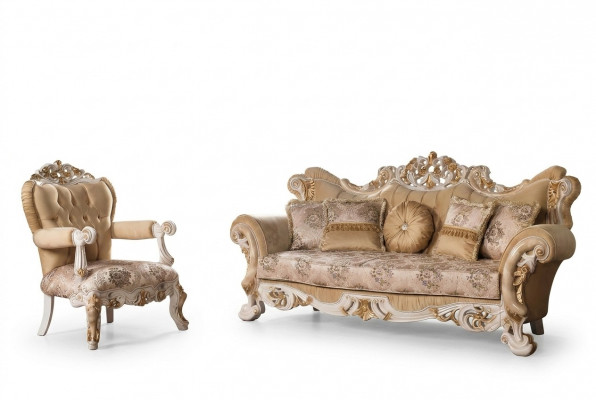 Woonkamer Luxe Bank Beige Bankstel Banken Fauteuils 3+1 Zits Stof Design