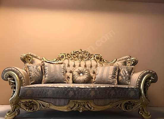 Barok driezits Chesterfield bankstel meubelbank banken stof bruin