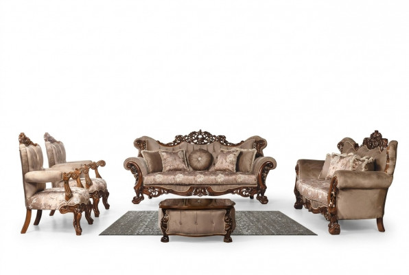 Klassieke woonkamer bankstel stoffenset fluweel 5-delig bank sofa