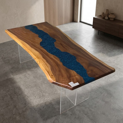 Eettafel Rivier Water Riviertafel Echt hout Riviertafel 200x90 Tafels Epoxyhars Nieuw