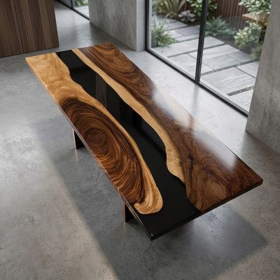 epoxyhars eettafel echt hout massief meubilair waterval epoxy tafel Meubels Nieuw